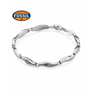 Fossil Sterling Silver Wavy Link Crystal Bracelet Rhodium New in Tin Gift Box!